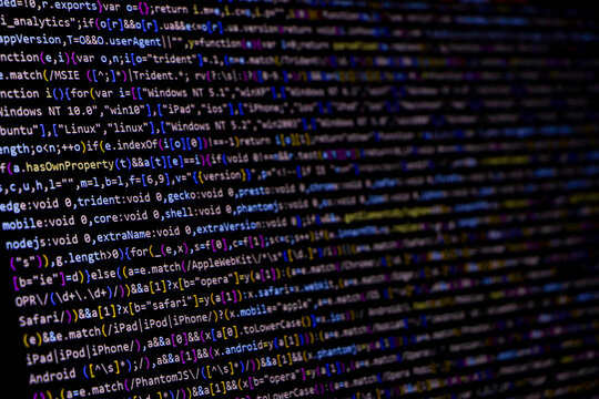 Software source code. Programming code. Programming code on computer screen. Developer working on program codes in office. Source code photo. Technology background