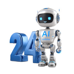 Naklejka premium Friendly AI Robot beside the 24 symbol on transparent background