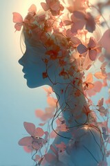 Ethereal Abstract Scene with Intertwined Flowering Vines and Butterflies Invoking a Sense of Tranquility and Natural Beauty in Biophilic Design