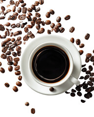 Obraz premium Overhead view of coffee cup with beans