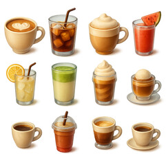 Cafe Drinks Vector Icon Set