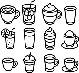 Cafe Drinks Vector Icon Set – Minimal Monoline Style