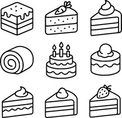 ake and Dessert Vector Icon Set – Minimal Monoline Style