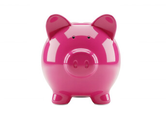 Shiny pink pig money box isolated on a transparent background