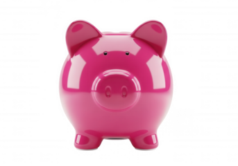Shiny pink pig money box isolated on a transparent background