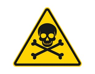 Yellow triangle warning sign with skull & crossbones