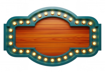 Marquee sign with wood and lights isolated on a transparent background