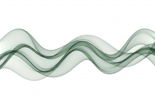 Flowing green waves on black isolated on a transparent background