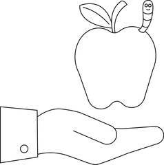 icon of a hand carrying a caterpillar apple icon