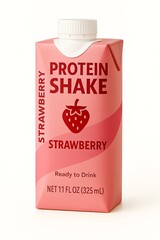 Rendered Studio Photograph of Ready to Drink Protein Shake Packaging Container Fake Product Isolated Blank White Strawberry