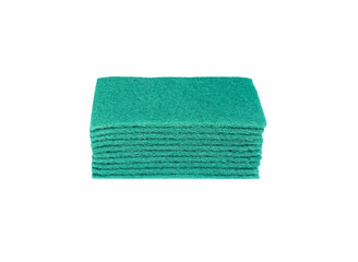 Green scotch brite dishwashing pad pile isolated on white background , clipping path