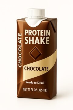 Rendered Studio Photograph of Ready to Drink Protein Shake Packaging Container Fake Product Isolated Blank White Chocolate