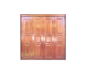 Brown closed wood window isolated on white background , clipping path