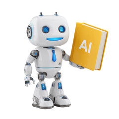Naklejka premium Friendly AI Robot with Book on Transparent Background