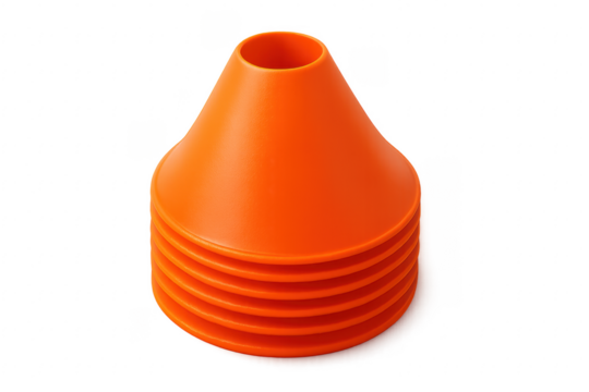 Orange training cones stacking for agility practice