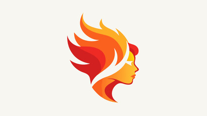 Fiery woman profile logo with abstract flames