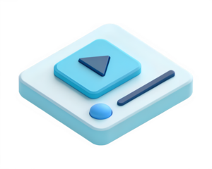Minimalist 3d illustration of a digital media player interface with play button image