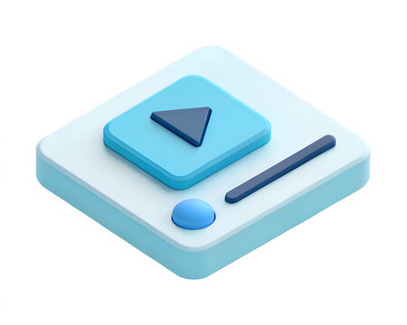 Minimalist 3d illustration of a digital media player interface with play button image