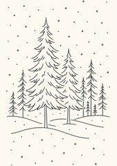 Obraz premium Minimalist snowy pine forest illustration.