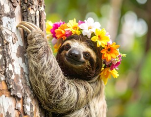 Flower crown sloth