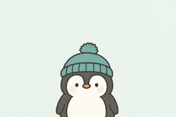 Cute penguin with teal hat.