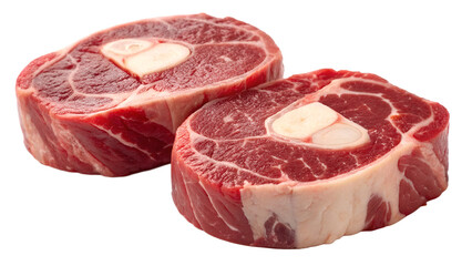 Two raw beef shanks with bone on black background close up raw meat cut