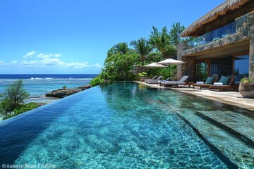 Obraz premium Luxury Oceanfront Villa Infinity Pool Tropical Getaway Tranquil Paradise