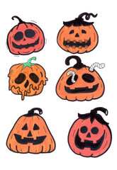 ghost pumpkin cartoon by color marker on transparent background. halloween festival.