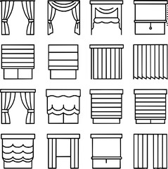 Curtains and Blinds Vector Icon Set