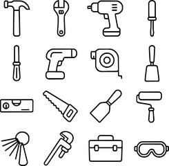 Home Repair Tools — 16 Minimal Line Icons