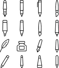 Writing Tools — 16 Monoline Vector Icons