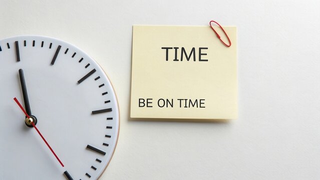 Reminder Note on Post-It with Clock Indicating Importance of Punctuality and Time Management in Daily Life