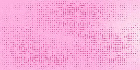 Pink rose halftone pattern. Retro comic gradient background. Pixelated dotted texture overlay. Cartoon pop art faded gradient pattern. Vector backdrop for poster, banner, advertisement