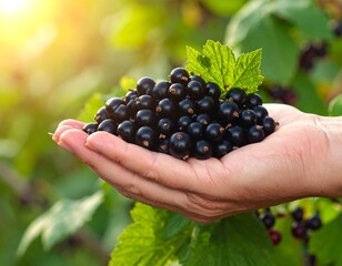 Handful of Fresh Blackcurrants - A Harvest of Summers Bounty.