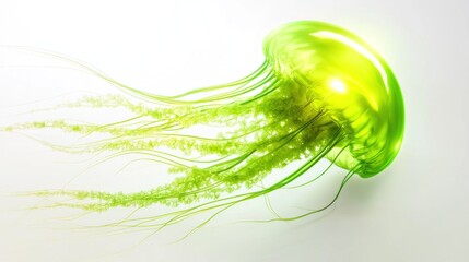 Obraz premium Vibrant lime green jellyfish against white background