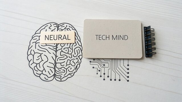 Conceptual image showcasing brain illustration with neural connections and device signifying technology and innovation in communication
