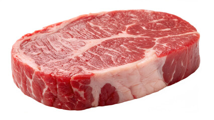 Raw marbled beef steak with thick white fat edge on black background meat