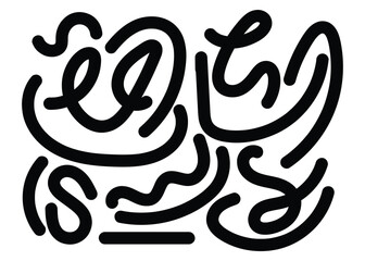 Abstract black and white graphic design with swirling lines and shapes. Abstract Black Thick Curvy Swirl Line Doodle.