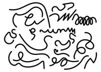 Abstract black wavy lines and scribbles on a white background