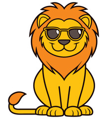 Cute cartoon lion wearing sunglasses sitting confidently
