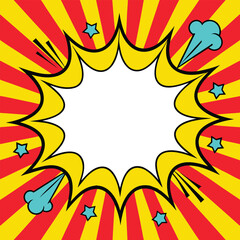 Retro comic book explosion speech bubble with stars and motion lines