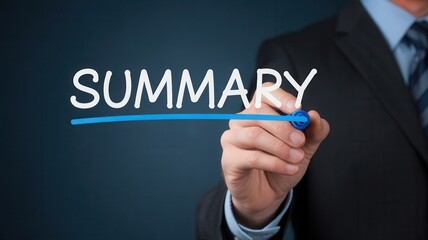 Businessman writing summary with marker on glass for presentation success