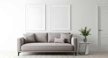 Modern Living Room with Gray Sofa and Two Blank Picture Frames couch interior
