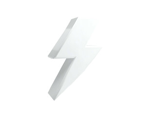 A 3D-rendered white lightning bolt against a solid black background