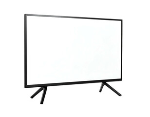 Angled, black framed display with white screen resting on two angled, black legs