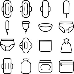 Menstrual Care Line Icons — 16 Vector Set