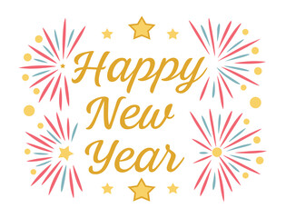 Obraz premium Happy New Year celebration greeting with fireworks and star decorations