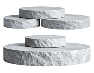 Minimalist Round Stone Podium Collection for Product Display, Isolated on Transparent Background 