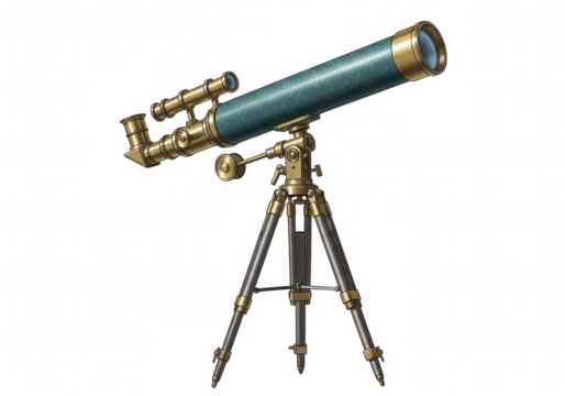 Brass and Teal Telescope isolated on a transparent background