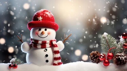 Fototapeta premium Christmas snowman wallpaper winter representation illuminated.